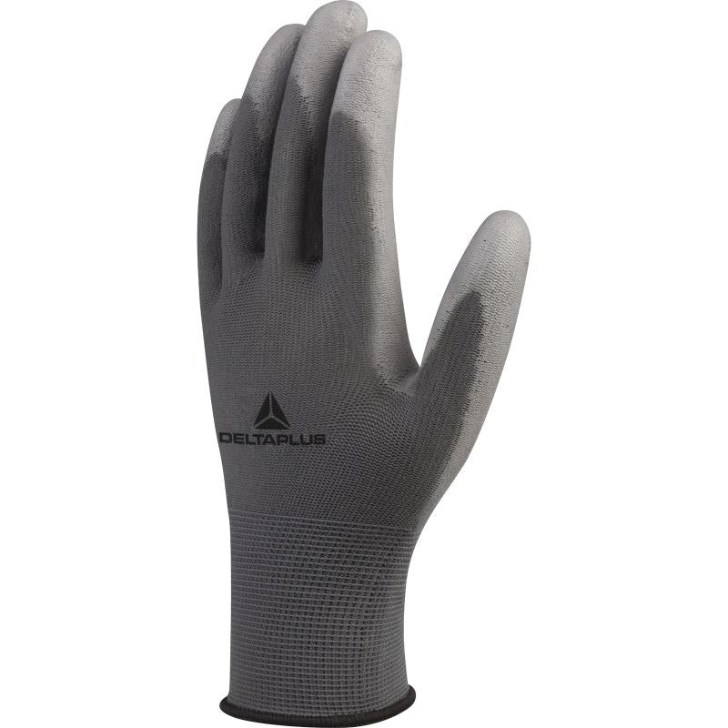 Delta Plus grey PU palm seamless knitted glove EN388 3121X #VE702