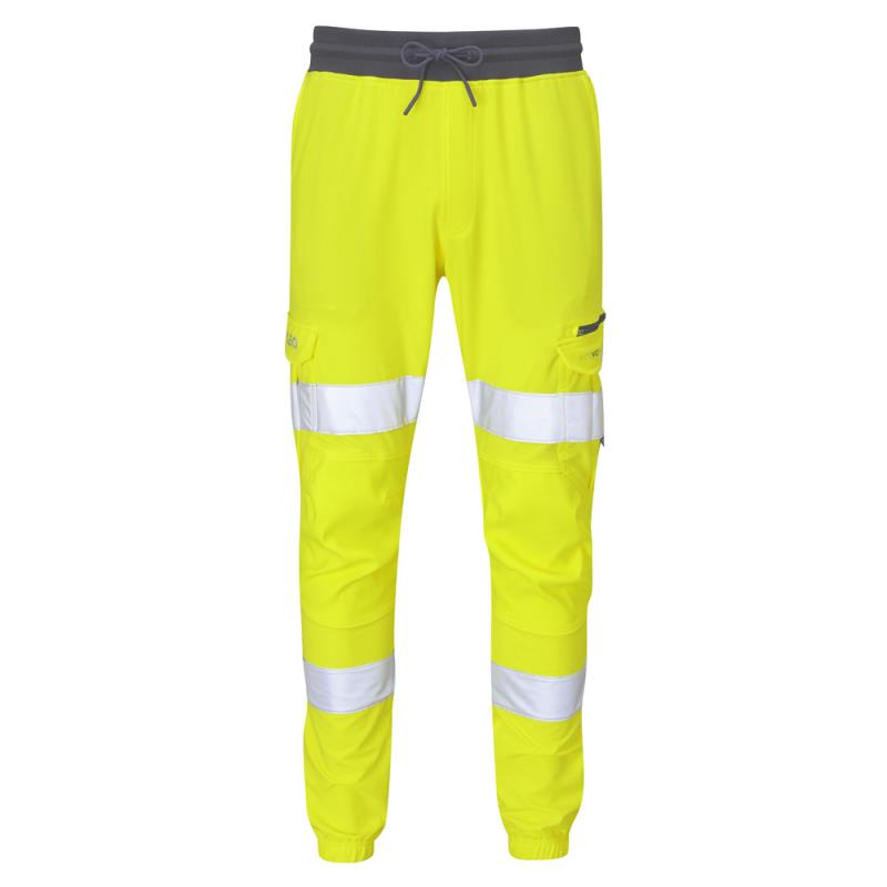 Leo HAWKRIDGE recycled sustainable stretch high visibility yellow jog pants