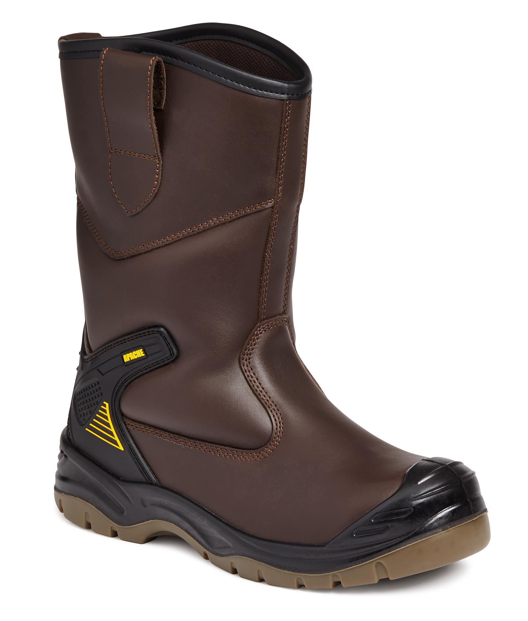 Apache S3 brown leather waterproof steel toe/midsole safety rigger work boot #AP305