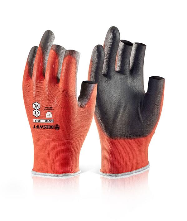 Beeswift PU coated 3 fingerless fine handling work glove size XL (10 pairs)