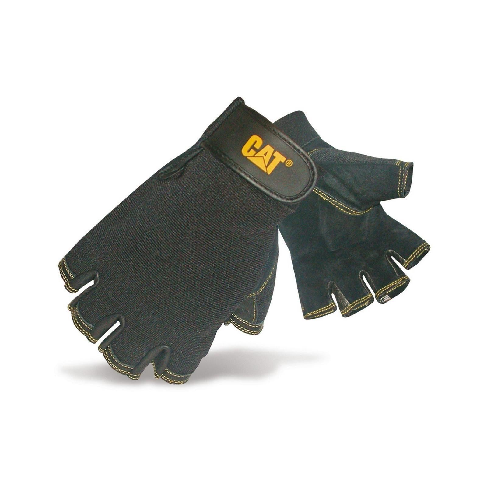 Caterpillar CAT black pigskin leather fingerless work gloves #12202