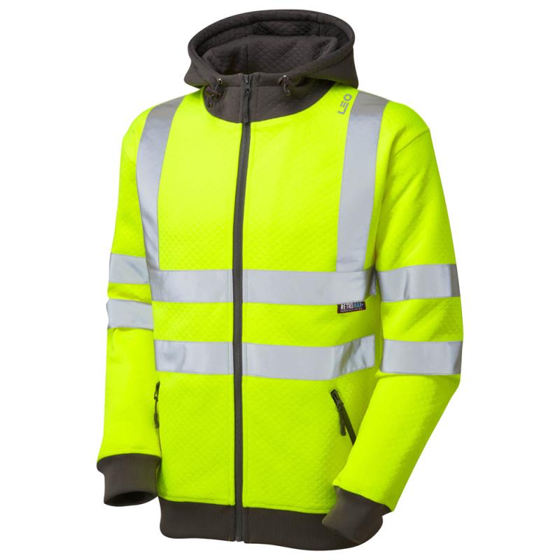 Leo SAUNTON recycled sustainable high visibility yellow full-zip work hoodie sweatshirt #SS02