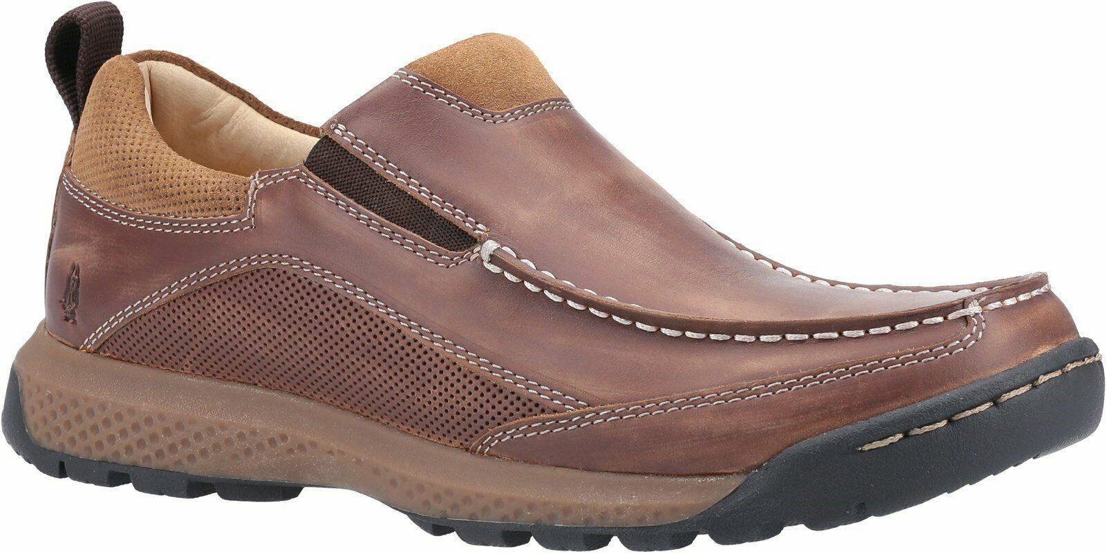 Hush Puppies Duncan brown leather memory foam slip on trainers shoes
