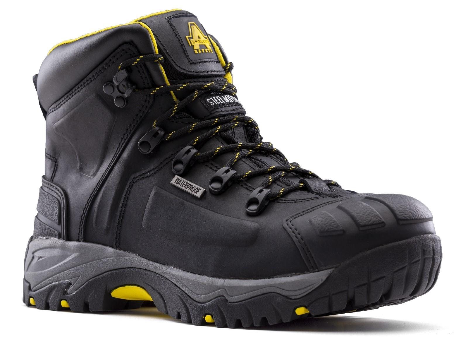 Amblers S3 black EE wide-fit waterproof steel toe/midsole safety boot #AS803