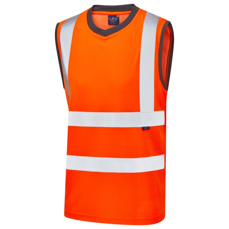 Leo ASHFORD rail recycled sustainable high visibility orange sleeveless vest