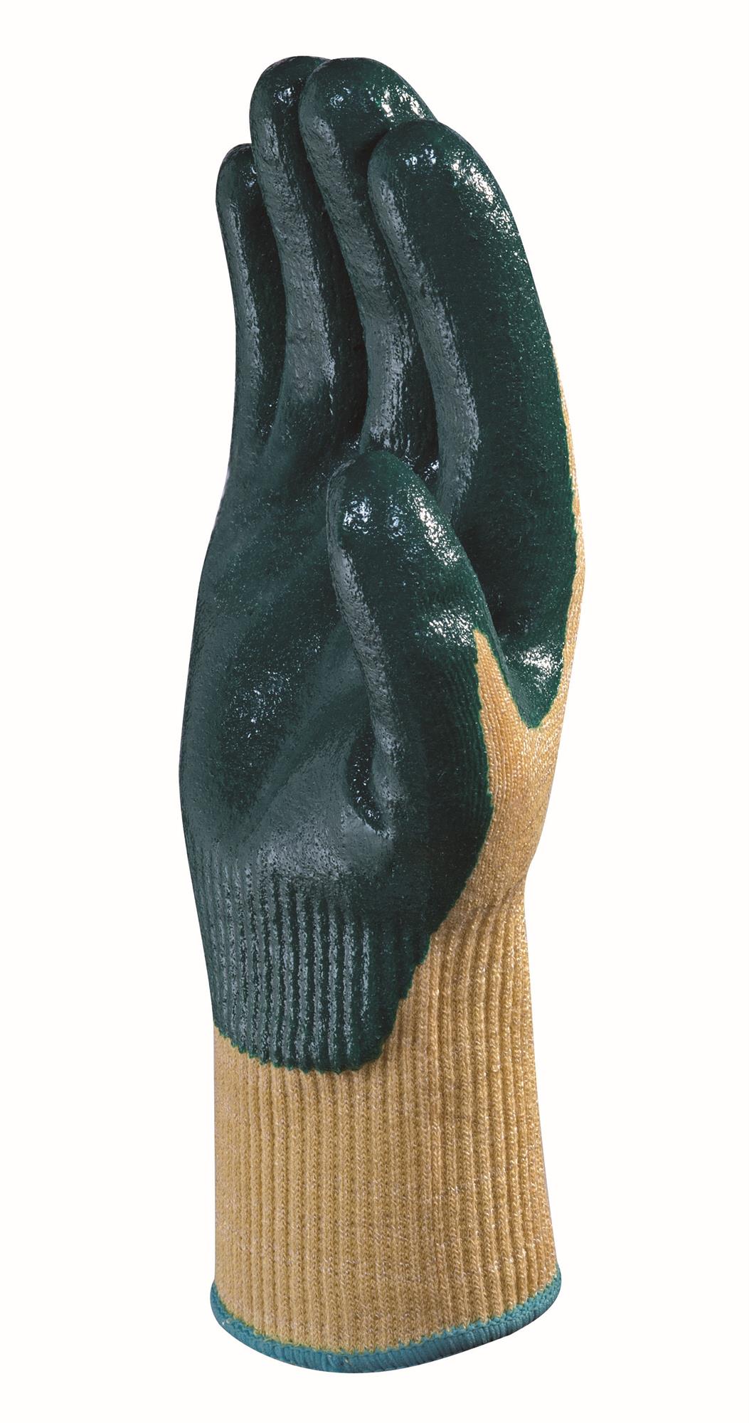 Delta Plus anti-cut level D green nitrile coated yellow knit glove #VENICUT57