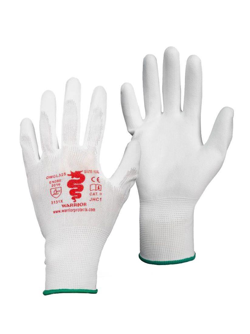 Warrior white PU/polyester knitted work gloves (pack of 12 pairs)