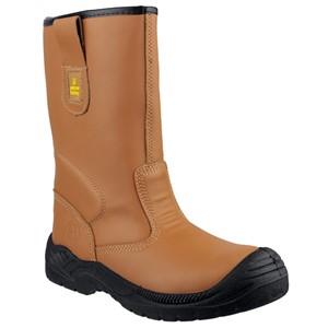 Amblers S3 tan leather water-resistant lined steel toe/midsole safety rigger boot #FS142