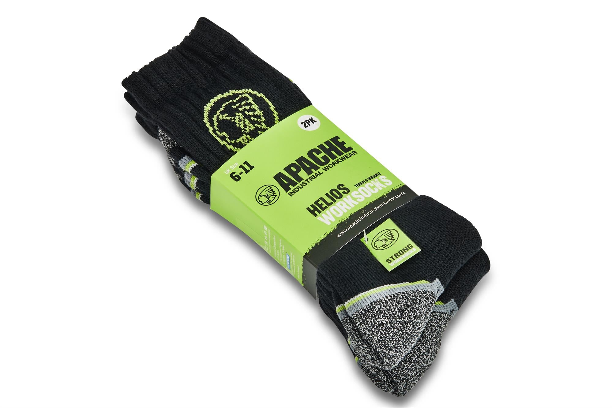 Apache Helios black reinforced heel and toe work socks (2 pair pack) 6-11 UK