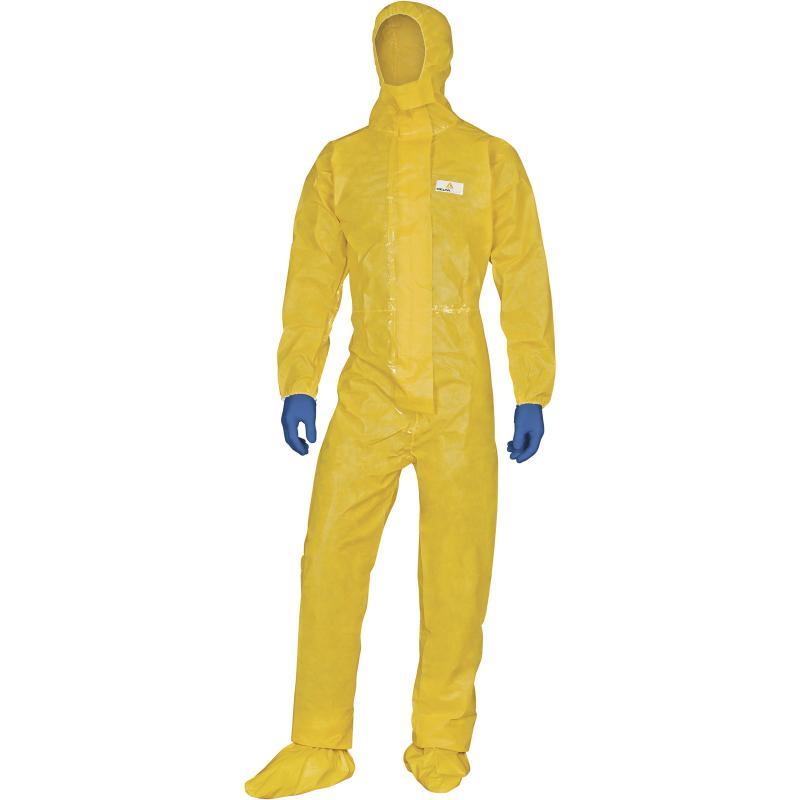 Delta Plus DELTACHEM® yellow chemical protection single use hooded coverall #DT300