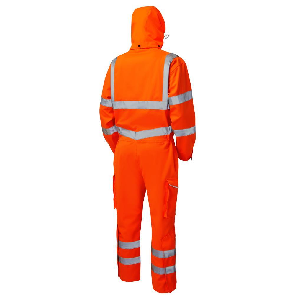 Leo WATERTOWN recycled sustainable waterproof breathable high visibility orange work coverall