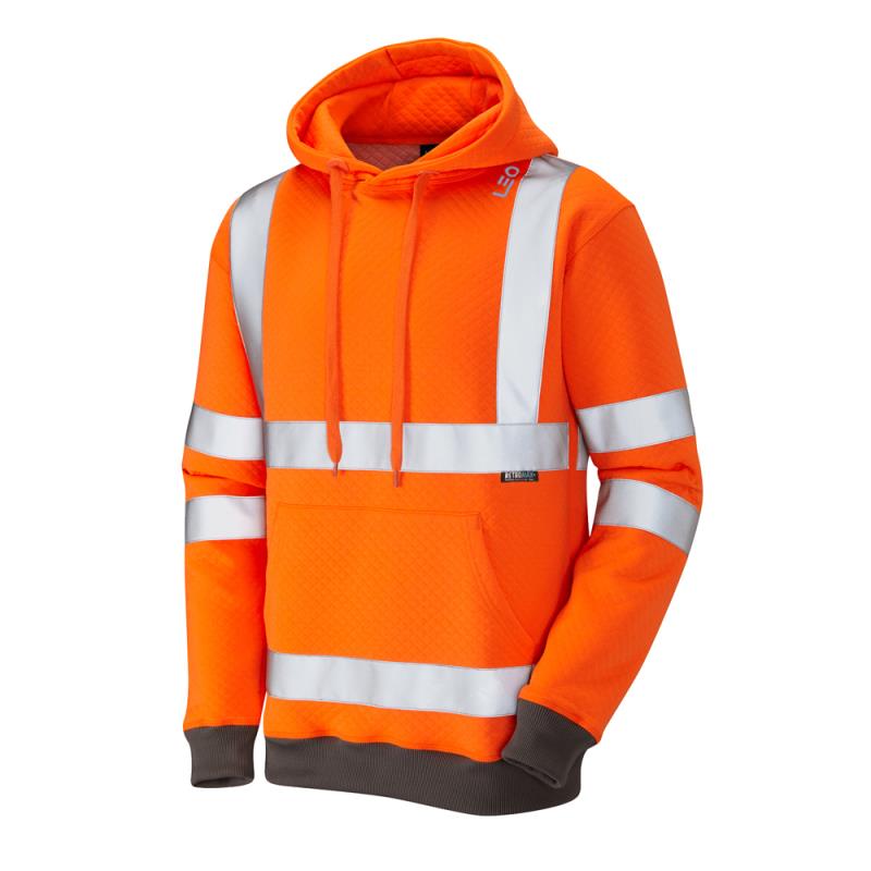 Leo GOODLEIGH recycled sustainable sourced high visibility orange work hoodie sweatshirt #SS01