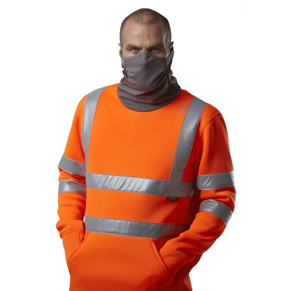 Leo COMBESGATE rail recycled sustainable high visibility orange snood sweatshirt