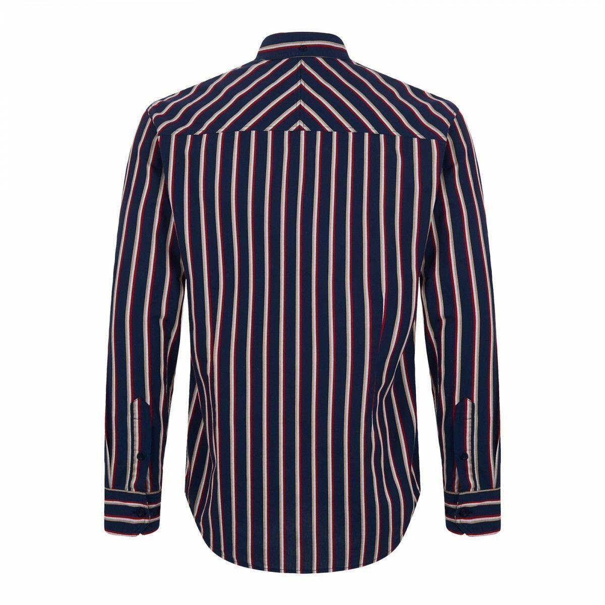 MERC Elsted navy long-sleeve striped cotton shirt
