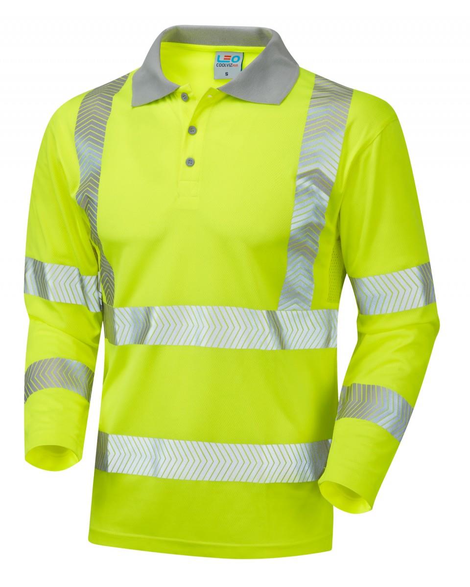 Leo BARRICANE recycled sustainable high visibility yellow long sleeve polo shirt