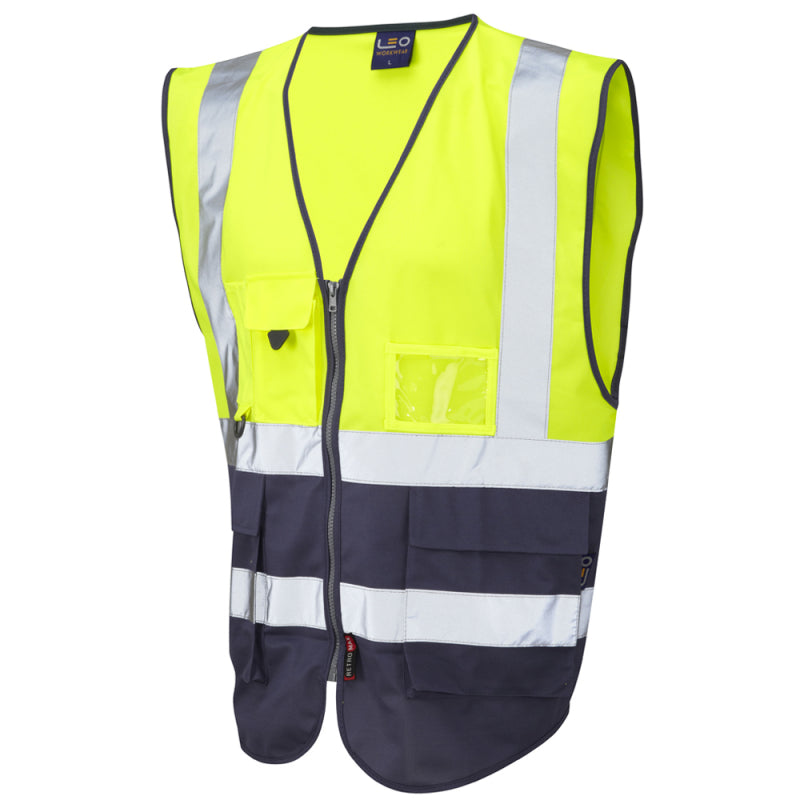 Leo LYNTON recycled sustainable source superior high visibility yellow/navy waistcoat #W11