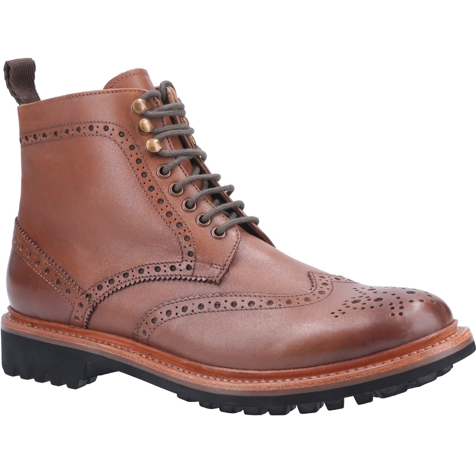 Cotswold Rissington brown leather lace up commando Goodyear welt brogue boots
