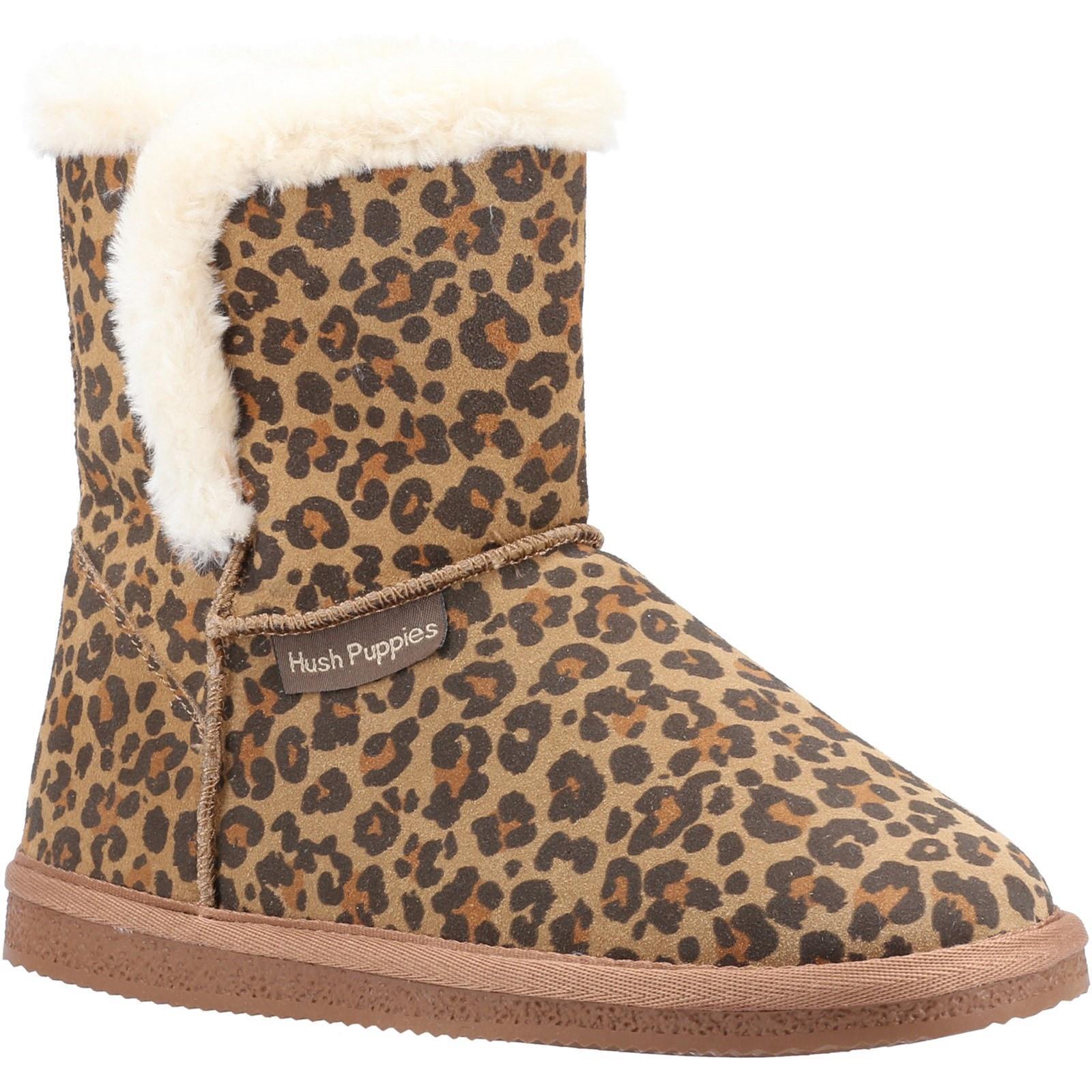 Hush Puppies Ashleigh leopard memory foam warm fur lined slipper boots