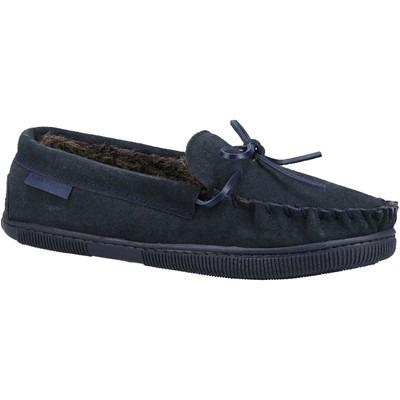 Hush Puppies Ace navy blue suede faux fur lined moccasin slipper
