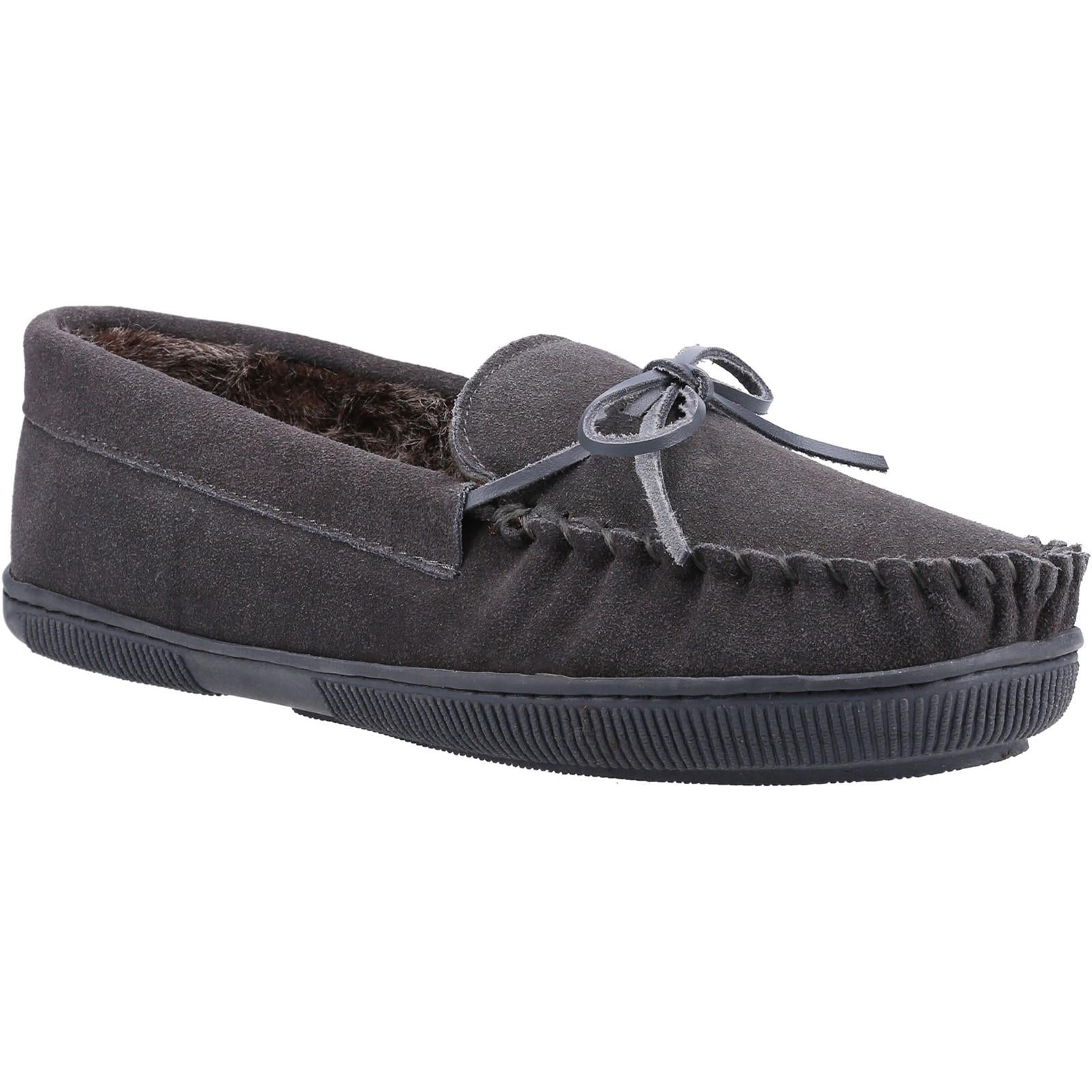 Hush Puppies Ace grey suede upper faux fur lined outdoor sole men's slipper