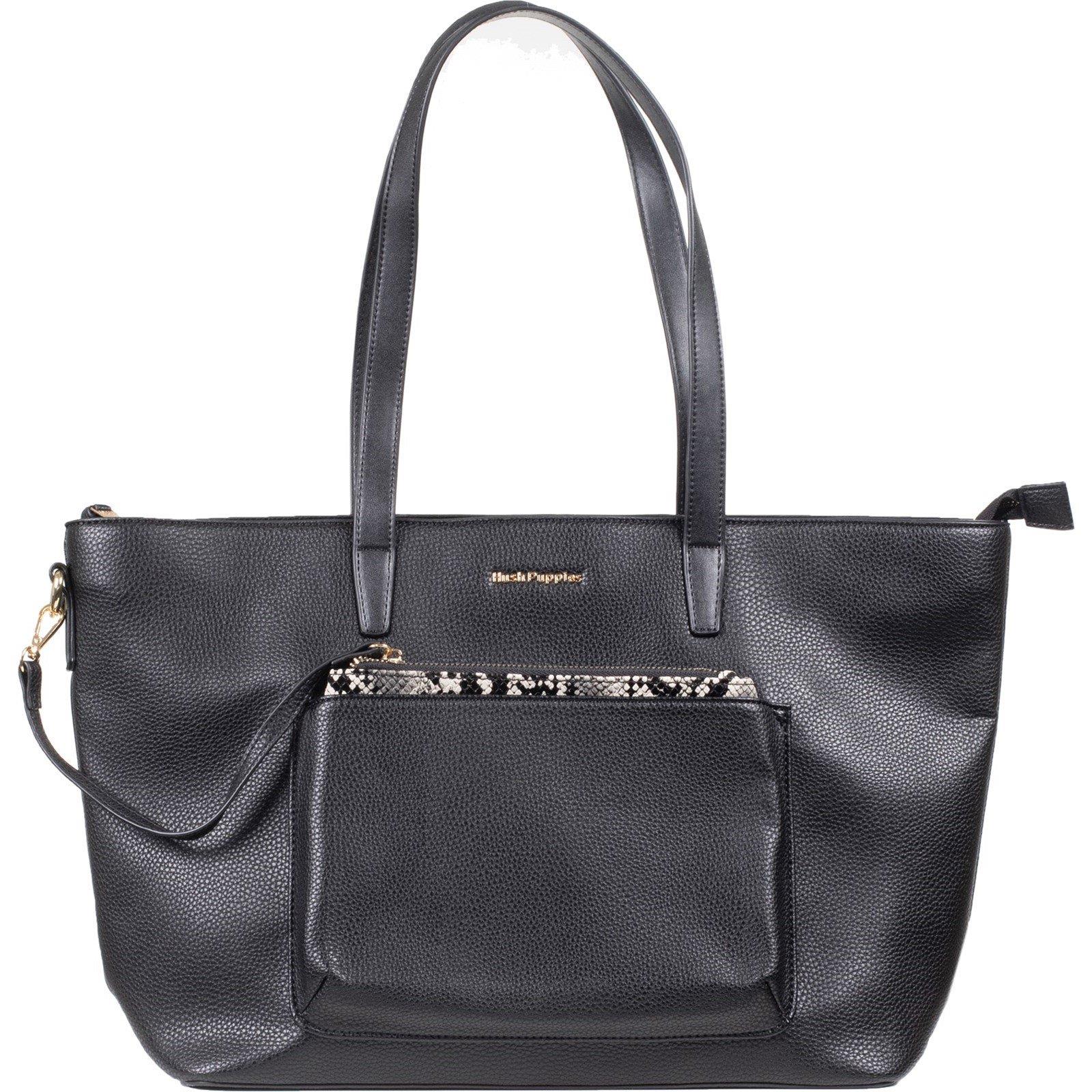 Hush Puppies Sadie black tote bag with removeable snakeskin print pouch