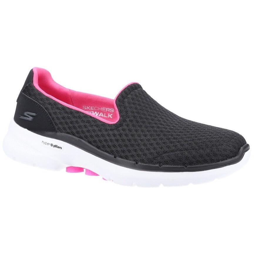 Skechers GOwalk 6 Big Splash black/pink ladies gym sports slip on trainers shoes