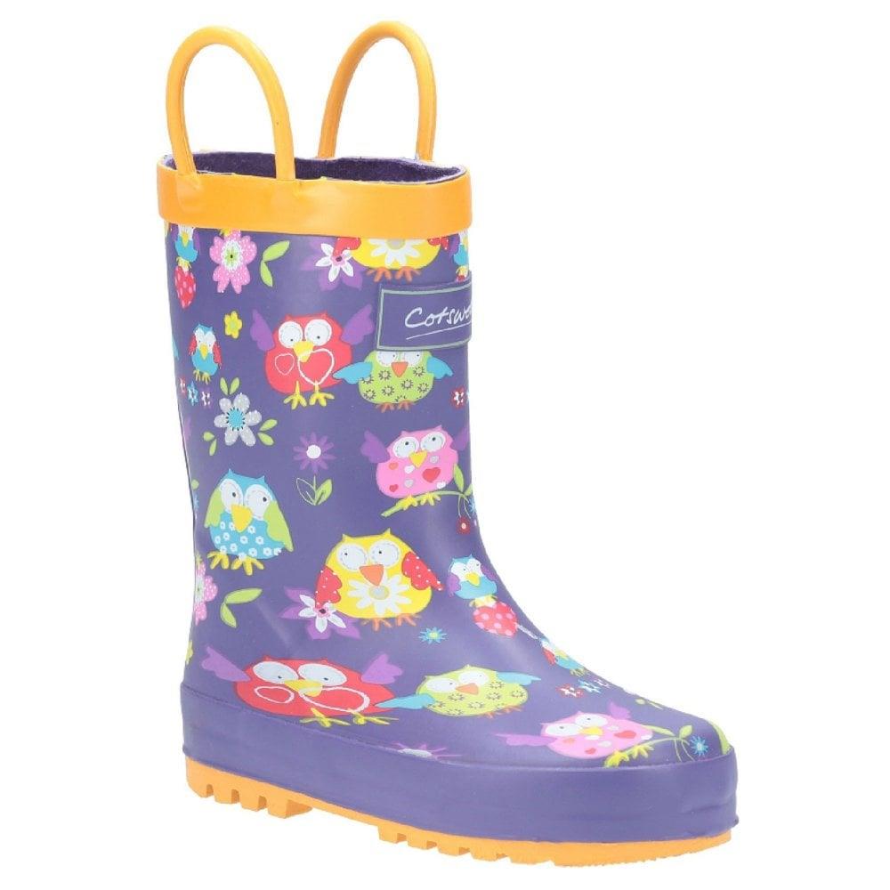 Cotswold Puddle Owl kid's rubber waterproof pull-on wellington boot