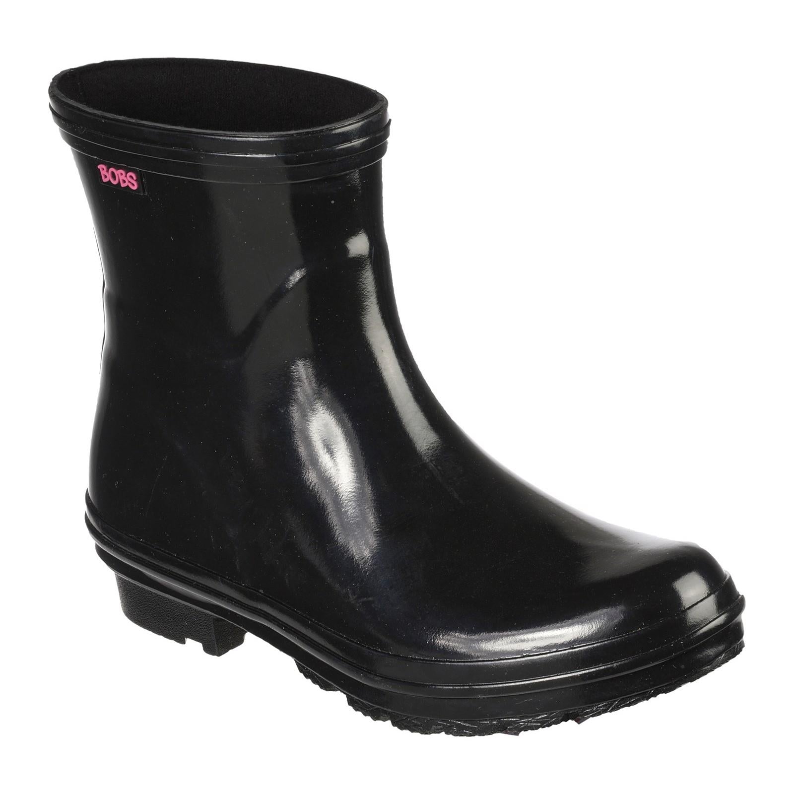 Skechers Bobs Rain Check Neon Puddles black women's waterproof wellington boot #SK113377