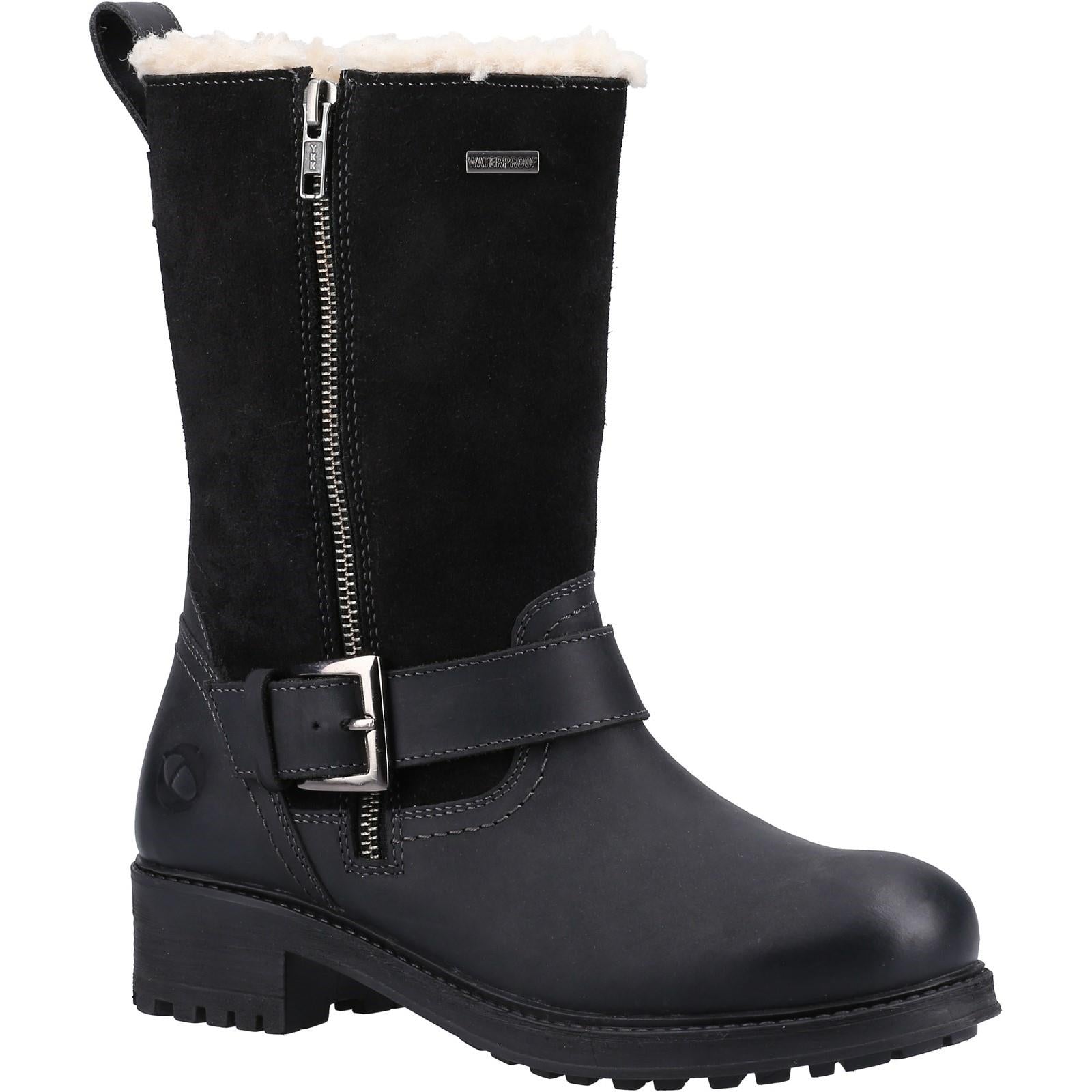 Cotswold Alverton ladies black waterproof warm fur lined mid calf zip up boots