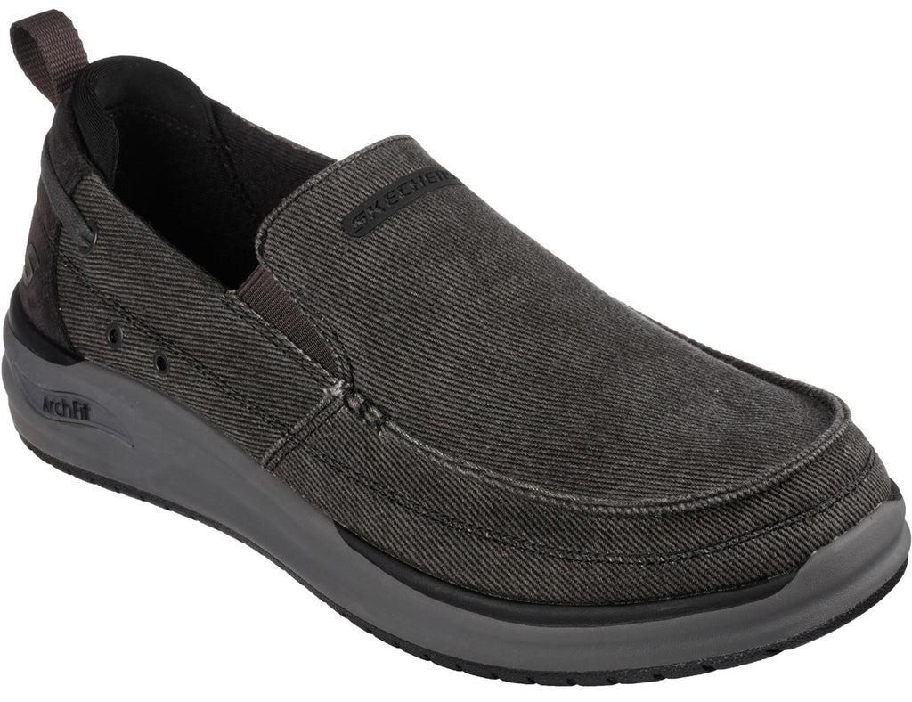 Skechers Arch Fit Melo - Port Bow black canvas men's slip-on shoes #204605