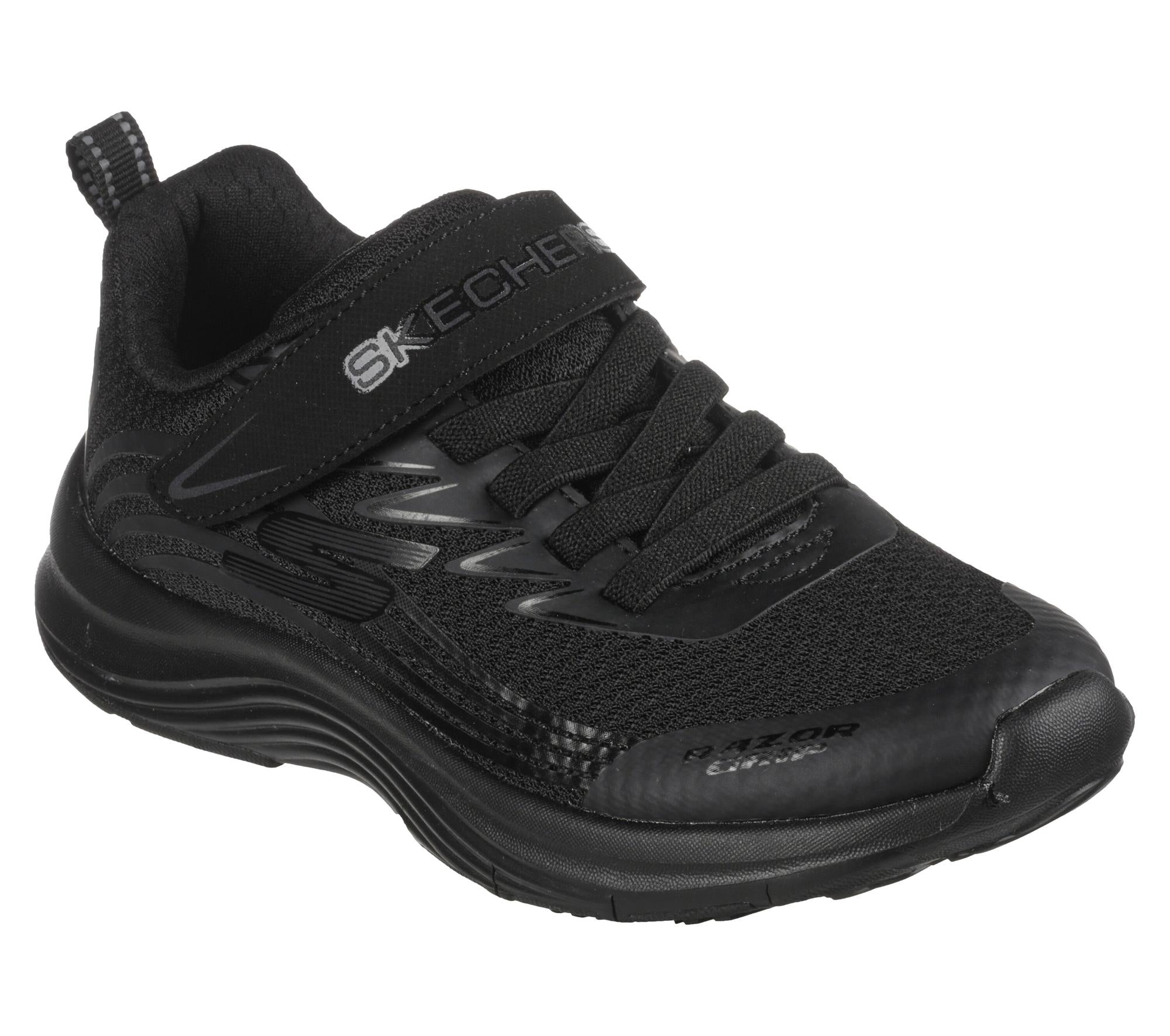 Skechers Razor Grip kid's black slip-on design trainer shoe #SK405107L